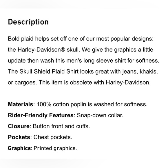 HARLEY-DAVIDSON Skull Shield Plaid Button Down Shirt Black White Gray Graphic - Picture 16 of 16